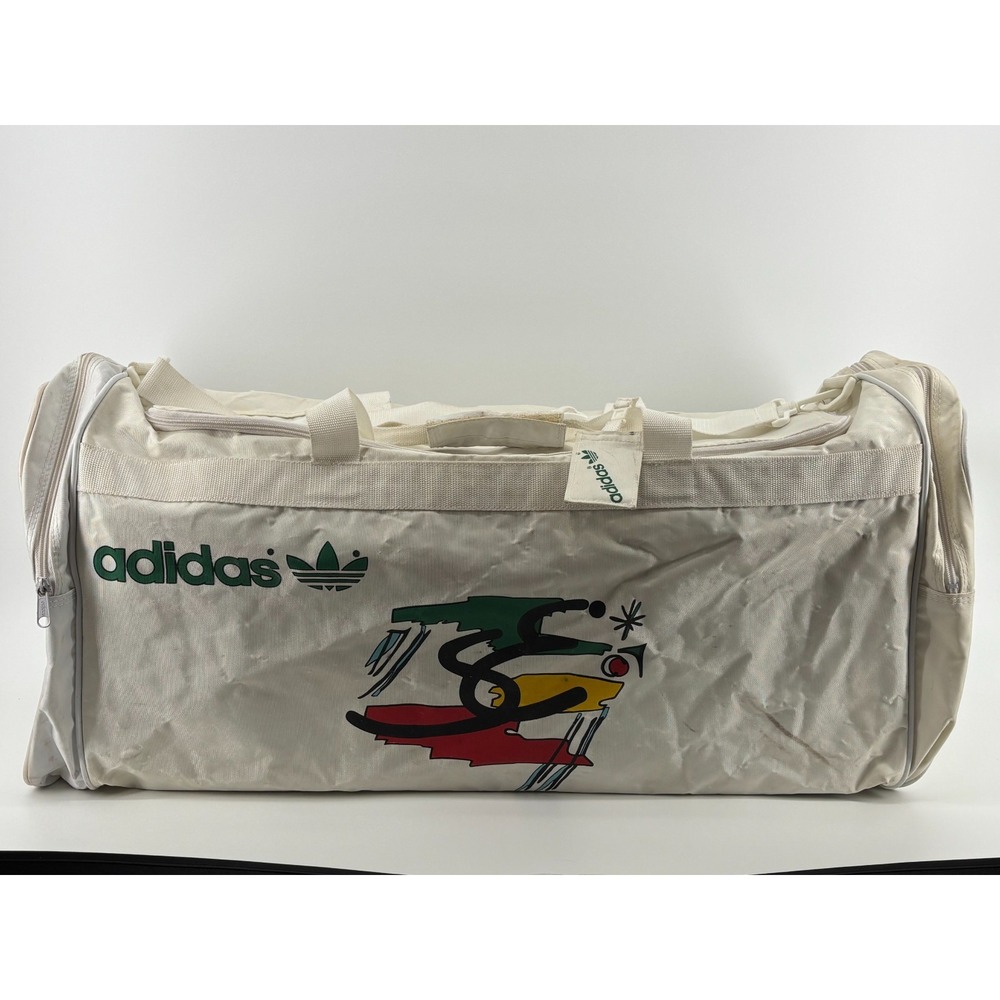 Adidas Stefan Edberg Tennis Duffel Bag Ivory Abstract Graphic Vintage World Cup